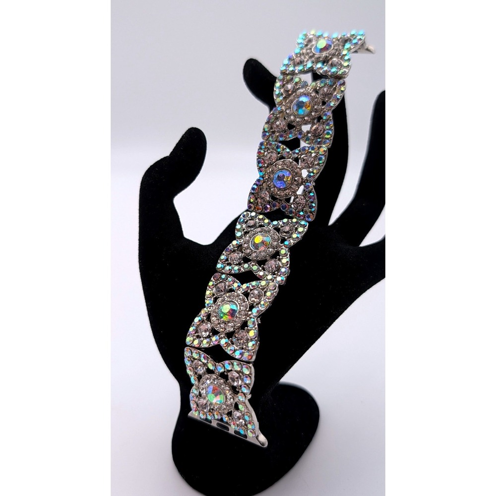 AB‎ Rhinestone Crystal Apple Watch Band Silver Tone Filigree Strap 38-41mm